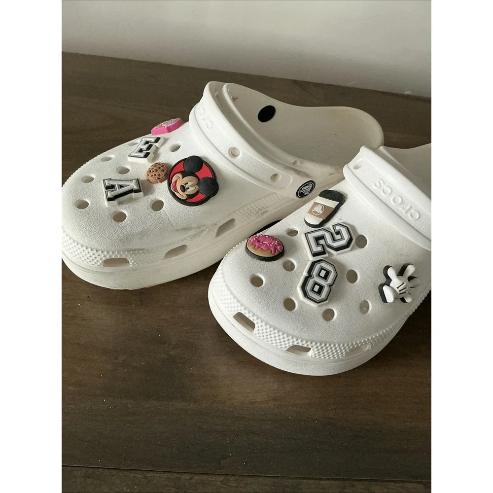 Crocs STOMP PLATFORM CLOGS White Shoes -  Size 8 Iconic Comfort Disney Charms